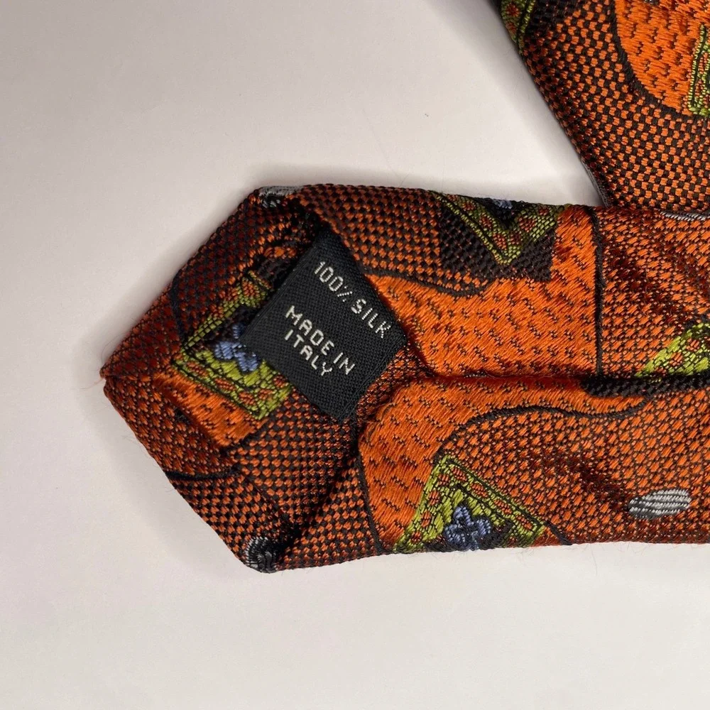Jos. A. Bank Orange Silk Tie Made in‎ Italy Stitch Pattern Men's Tie Quirky Read
